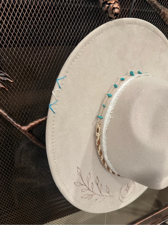 Boho Embellished Wide Brim Hat - Taupe